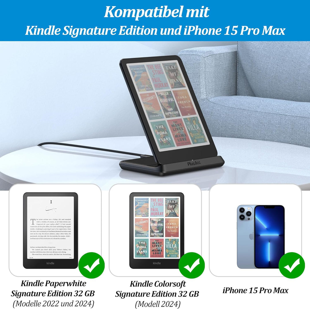 PlusAcc Kabelloses Ladedock für Kindle Paperwhite Signature Editions (Modelle 2022 und 2024) und Col