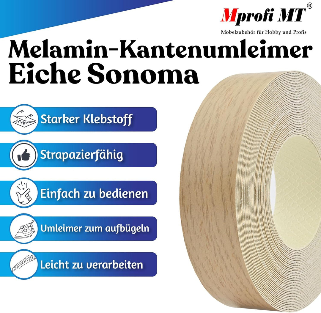 Mprofi MT® 50m rolle-Kantenumleimer-Melaminkantenumleimer-Umleimer mit Schmelzkleber-Bügelkante für