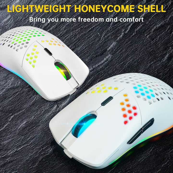 XZXWZX Kabellose Gaming-Maus mit Wabenstruktur, 11 Hintergrundbeleuchtung, RGB Chrom, 3.400 DPI, 6 p