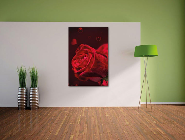 Rote Rosen Valentinstag, Format: 100x70 auf Leinwand, XXL riesige Bilder fertig gerahmt mit Keilrahm