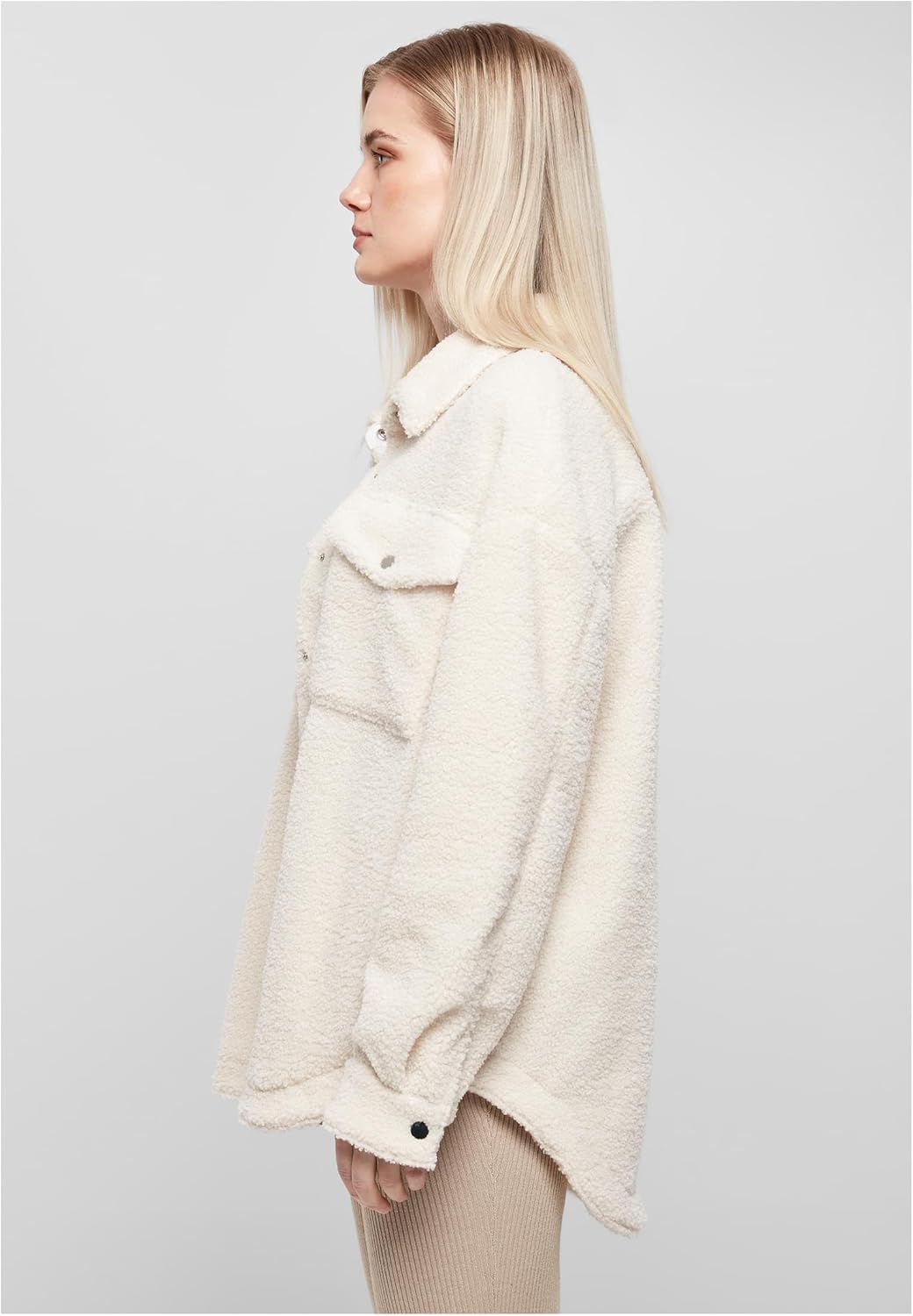 Urban Classics Damen Ladies Sherpa Overshirt Hemd XXL Whitesand, XXL Whitesand