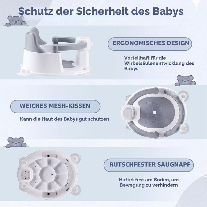 Badewannensitz Baby ab 6 Monate, Badesitz Baby Badewanne Sitz, Rutschfester badesitz baby mit 4 Saug