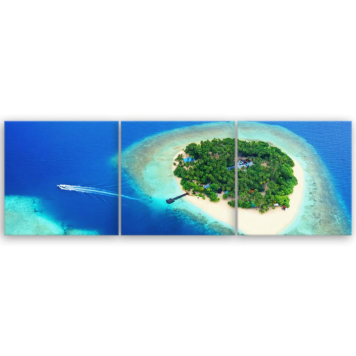 ge Bildet Bild auf Leinwand | Landschaftsbilder - tropische Insel im Ozean - Malediven R in 120x40 c