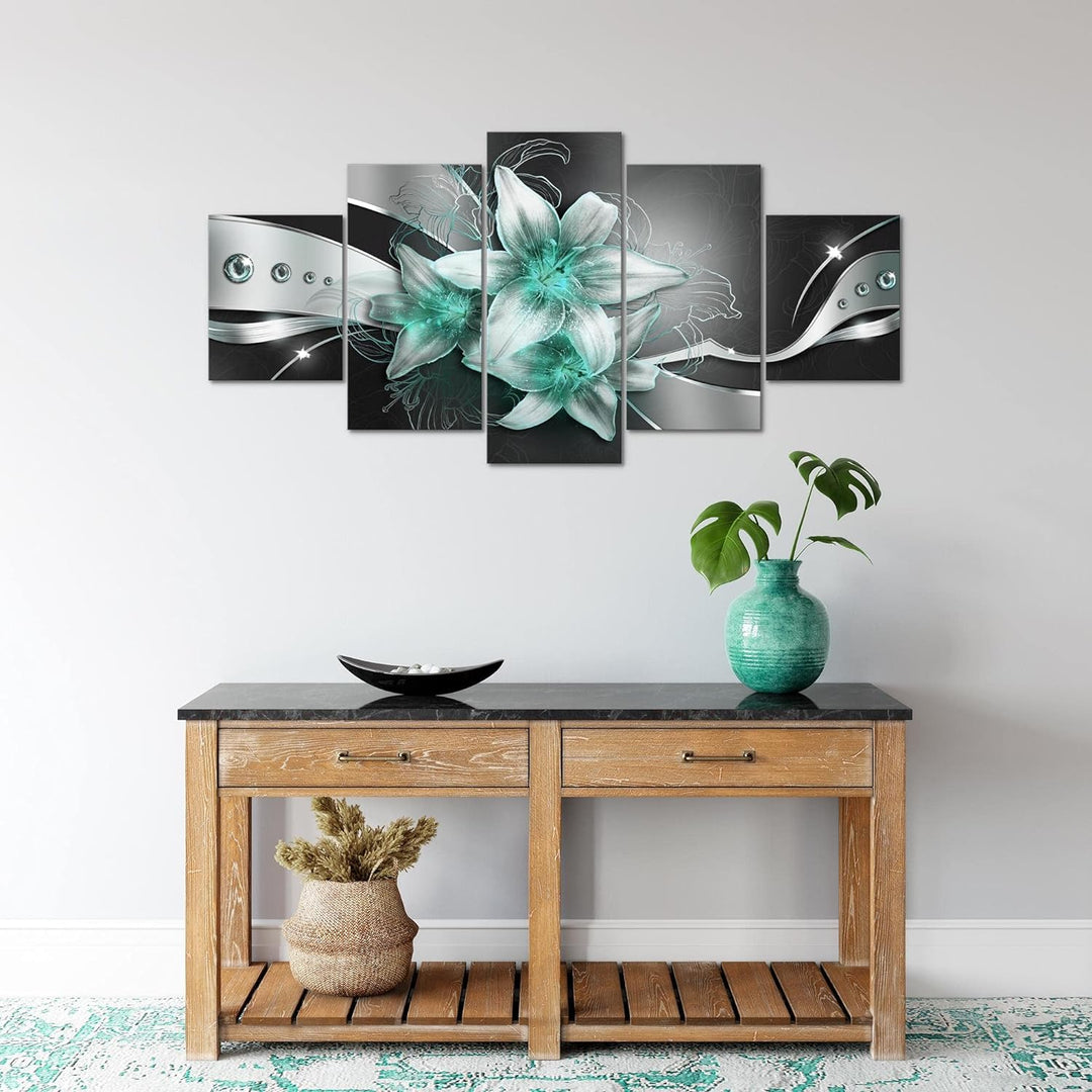 Runa Art Wandbilder Blumen Lilien 5 Teilig Bild auf Vlies Leinwand Deko Wohnzimmer Abstrakt Schwarz