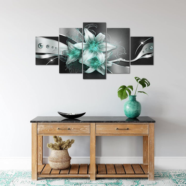 Runa Art Wandbilder Blumen Lilien 5 Teilig Bild auf Vlies Leinwand Deko Wohnzimmer Abstrakt Schwarz