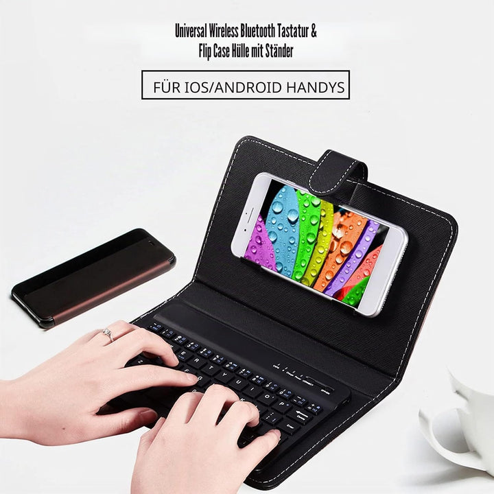 Topiky Telefon Universal Wireless Bluetooth Tastatur, Flip Magnetic Leather Travel Tragetasche mit S