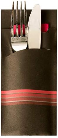 520 Bestecktaschen 20 cm x 8,5 cm schwarz/weiss "Stripes" inkl. farbiger Serviette 33 x 33 cm 2-lag.