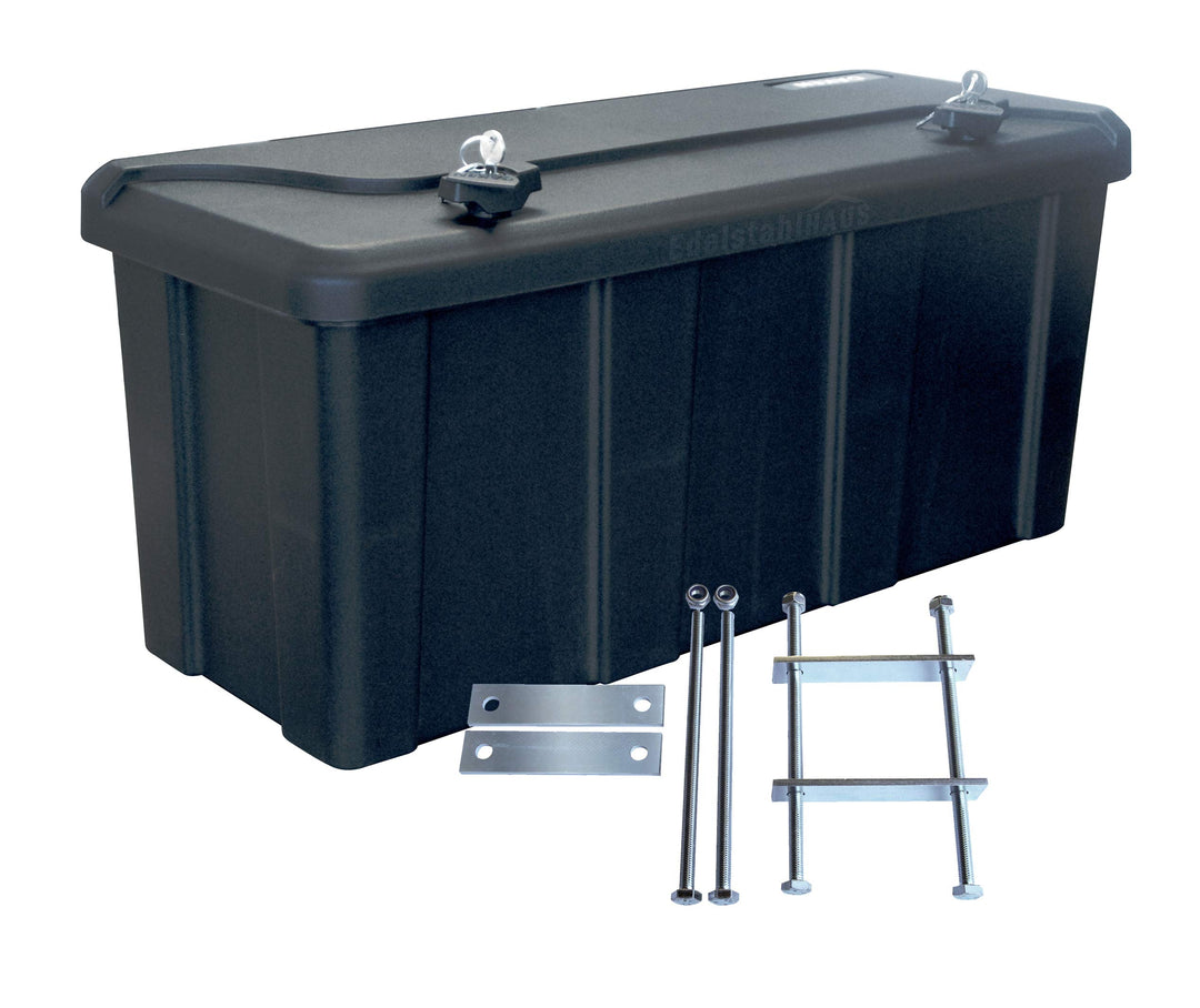 Blackit L - 750 x 300 x 355 mm + Montagesatz MON2012 Edelstahlhaus, Deichselbox mit 2 Schlösser, Wer