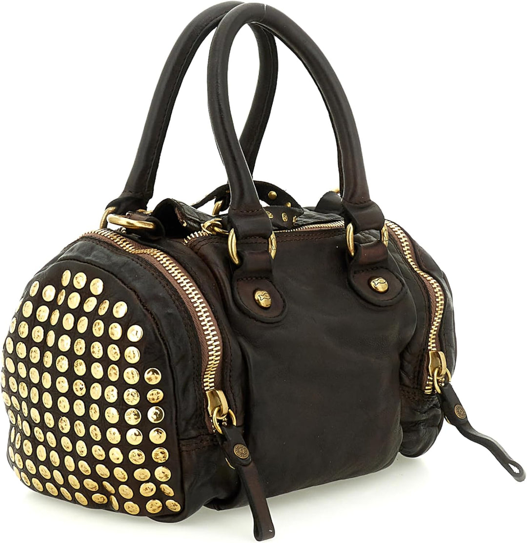 Campomaggi Damen Bowling-Tasche aus Leder mit Nieten Braun Einheitsgrösse Braun, Einheitsgrösse Brau