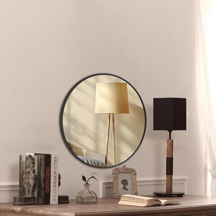 40 cm grosser runder Wandspiegel, schwarzer Metallrahmen, HD-Glas, für Badezimmer, Wohnzimmer, Schla