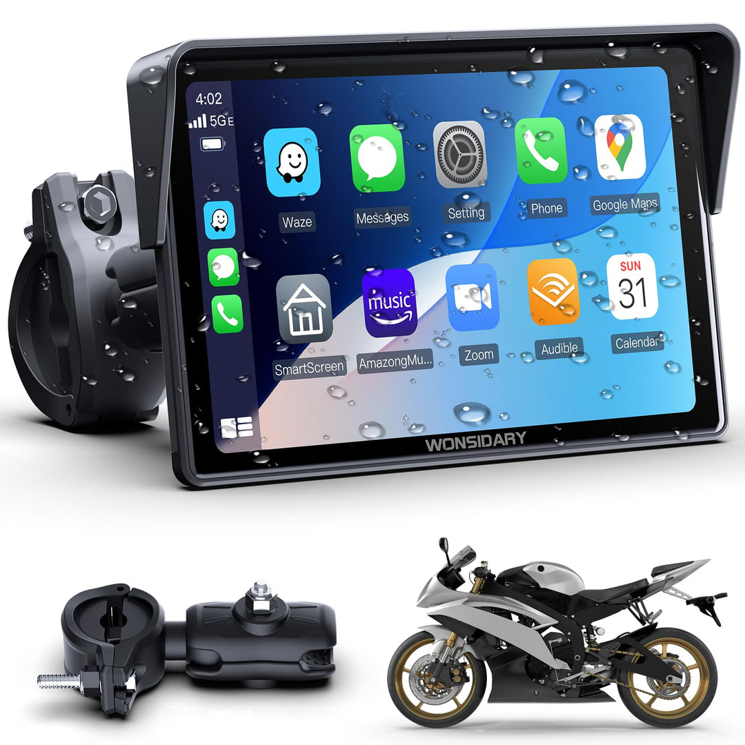 Kabelloses Motorrad CarPlay kompatibel mit Apple CarPlay & Android Auto,W522 5 Zoll IP67 Wasserdicht
