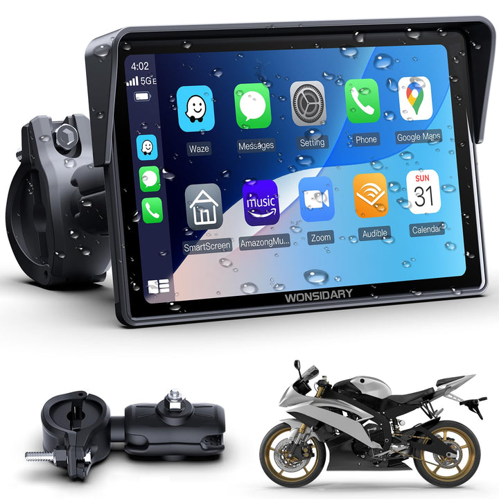 Kabelloses Motorrad CarPlay kompatibel mit Apple CarPlay & Android Auto,W522 5 Zoll IP67 Wasserdicht