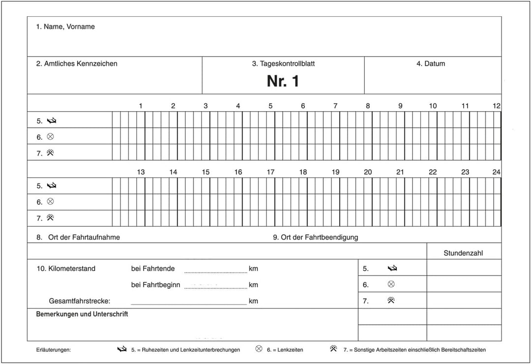 20 Persönliche Kontrollbücher DIN A5 quer, Tageskontrollblätter, Fahrtenkontrollbuch, Kontrollblätte