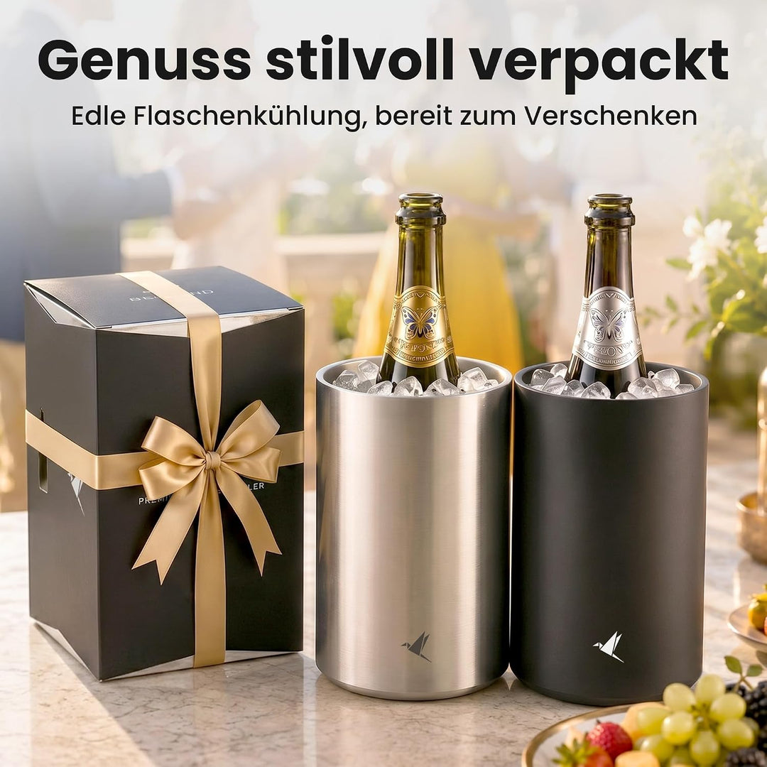 Beyond Flaschenkühler für Wein, Champagner und Sekt Flaschen I Doppelwandiger Edelstahl Sektkühler -