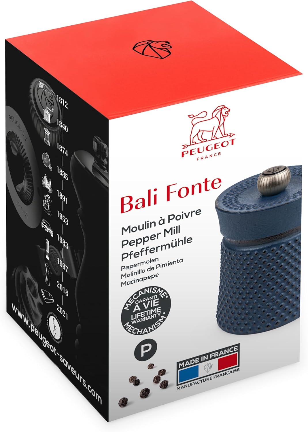 Peugeot Bali Fonte Manuelle Pfeffermühle, Klassische Mahlgradeinstellung, Höhe: 8 cm, Gusseisen, Bla