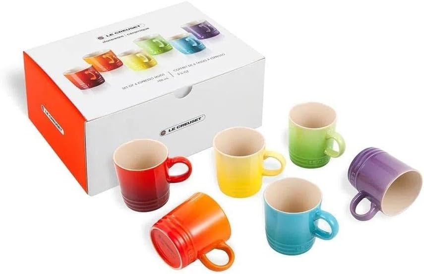 Le Creuset 6er-Set Becher aus Steinzeug, 350 ml, Regenbogen, 79114358359030 Rainbow 350 ml 6er-Set,