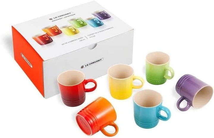 Le Creuset 6er-Set Becher aus Steinzeug, 350 ml, Regenbogen, 79114358359030 Rainbow 350 ml 6er-Set,