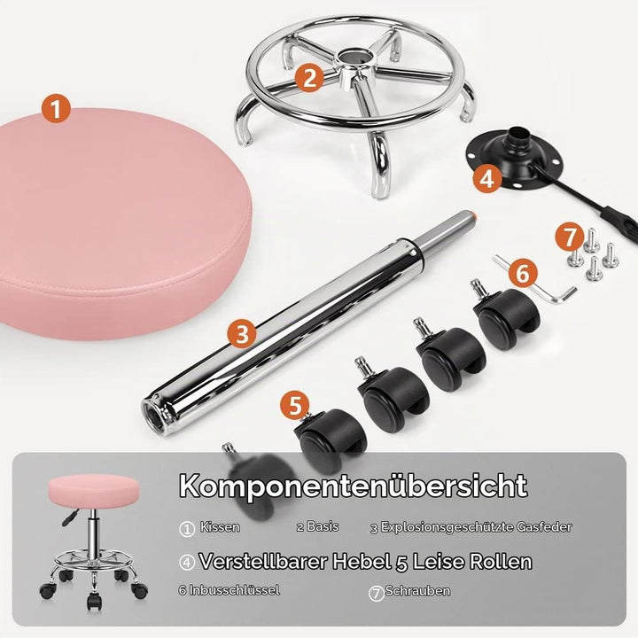 KKTONER Rollhocker höhenverstellbar drehbar Barhocker Arbeitshocker aus Kunstleder Bürohocker Pink R