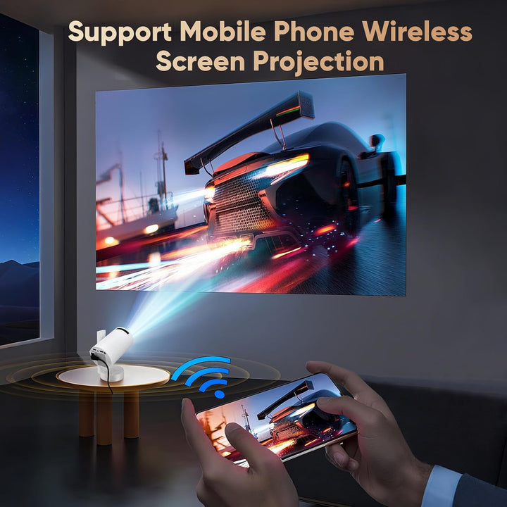 Beamer Mini Projektor Unterstützt WiFi Drahtlose Verbindung Smart TV Auto Trapezkorrektur 180° Drehu