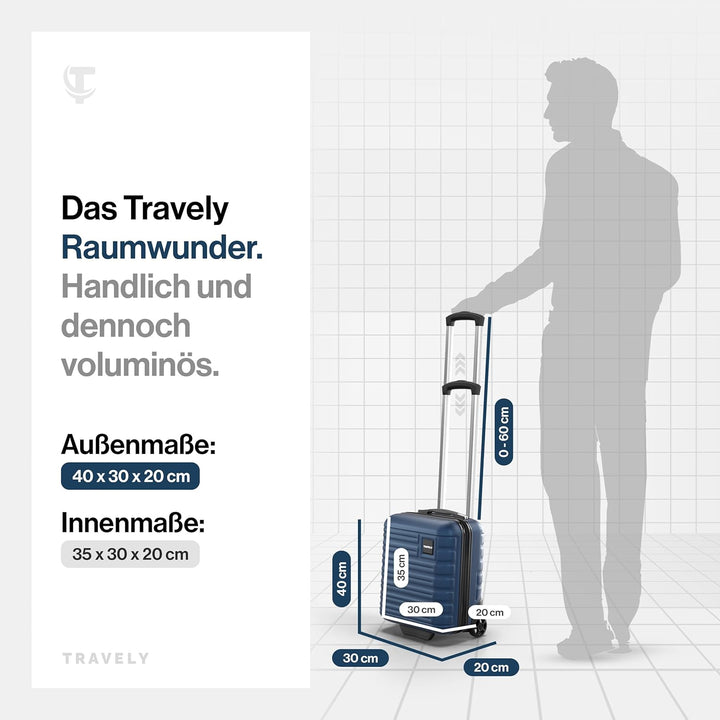 Travely Premium Handgepäck Koffer 40x30x20cm - passend für Ryanair, Lufthansa, Eurowings und co. I 2