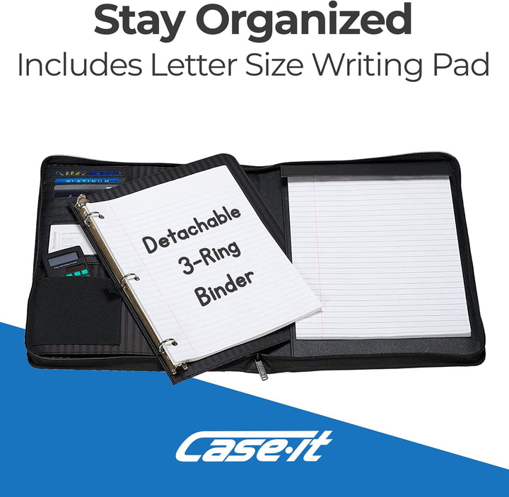 Case-it PAD-40 Executive Reissverschluss-Padfolio mit abnehmbarem 3-Ringordner und Schreibblock in B