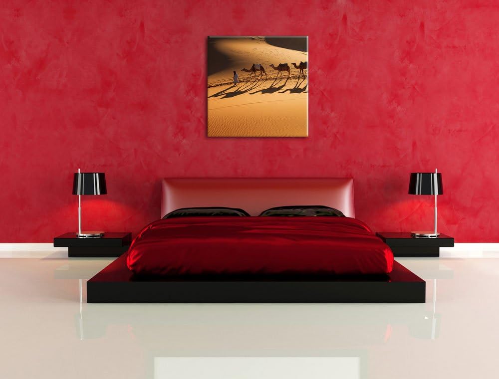 Kamelkarawane in der Wüste, Format: 70x70 auf Leinwand, XXL riesige Bilder fertig gerahmt mit Keilra