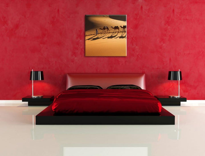 Kamelkarawane in der Wüste, Format: 70x70 auf Leinwand, XXL riesige Bilder fertig gerahmt mit Keilra