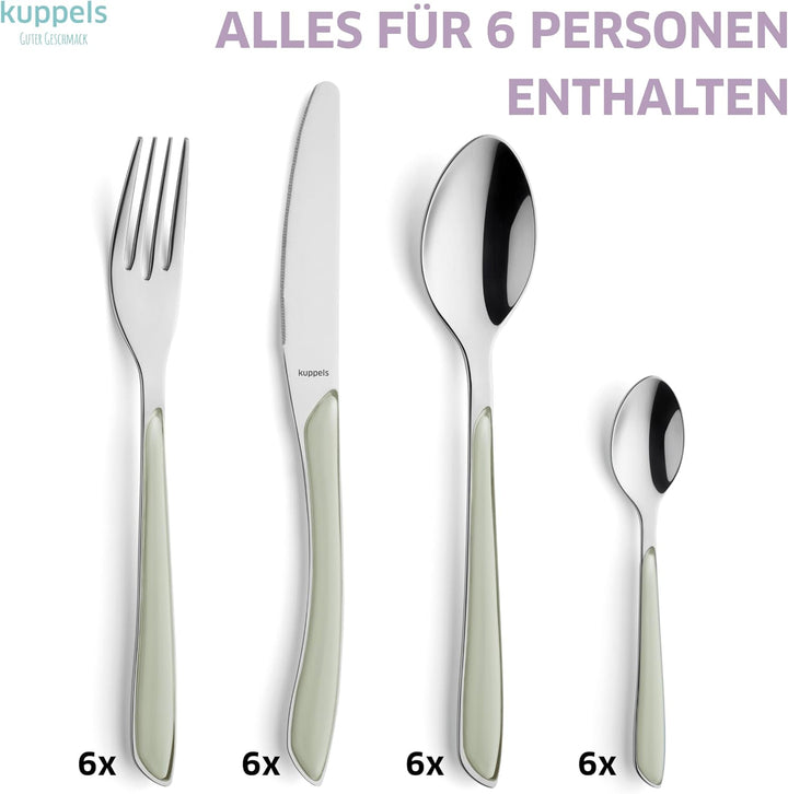 Kuppels Prisma Besteck Set für 6 Personen aus Edelstahl poliert | Besteckset 24-teilig | Hochwertige