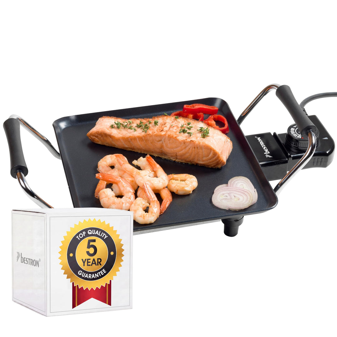 Bestron elektrischer Tischgrill, kleine Plancha-/Teppanyaki-Grillplatte mit Antihaftbeschichtung, Gr