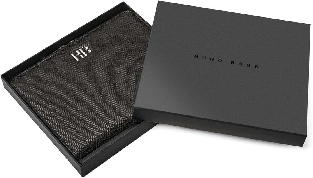 Hugo Boss Businessmappe Herringbone Konferenzmappe A5 aus veganem Leder in der Farbe Schwarz, Masse: