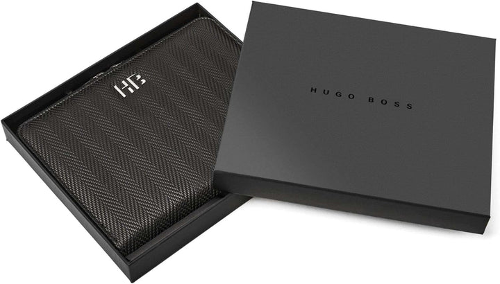 Hugo Boss Businessmappe Herringbone Konferenzmappe A5 aus veganem Leder in der Farbe Schwarz, Masse: