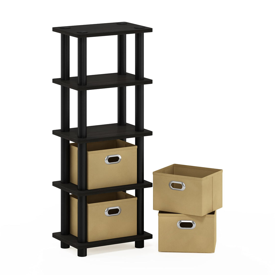 Furinno Regalsystem mit 4 Einschüben, holz, Espresso/Schwarz, 19.56 x 28.7 x 73.15 cm, Schwarz
