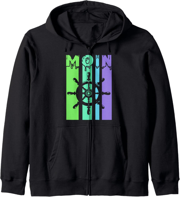 Moin Steuerrad Bunt Norden Norddeutsch Nordsee Ostsee Meer Kapuzenjacke