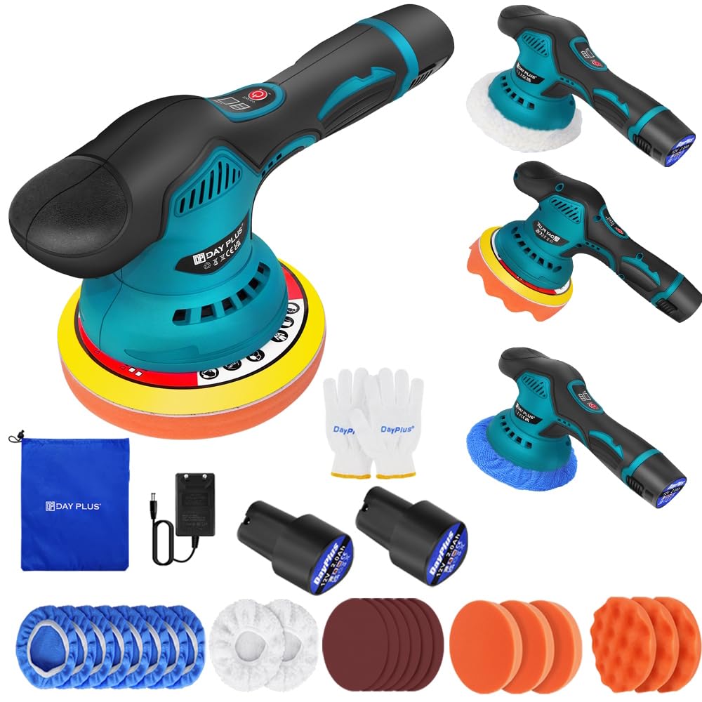 Akku Poliermaschine, Auto Poliermaschine Set 22pcs, 12V Mini Akku Exzenter Poliermaschine Polierer m
