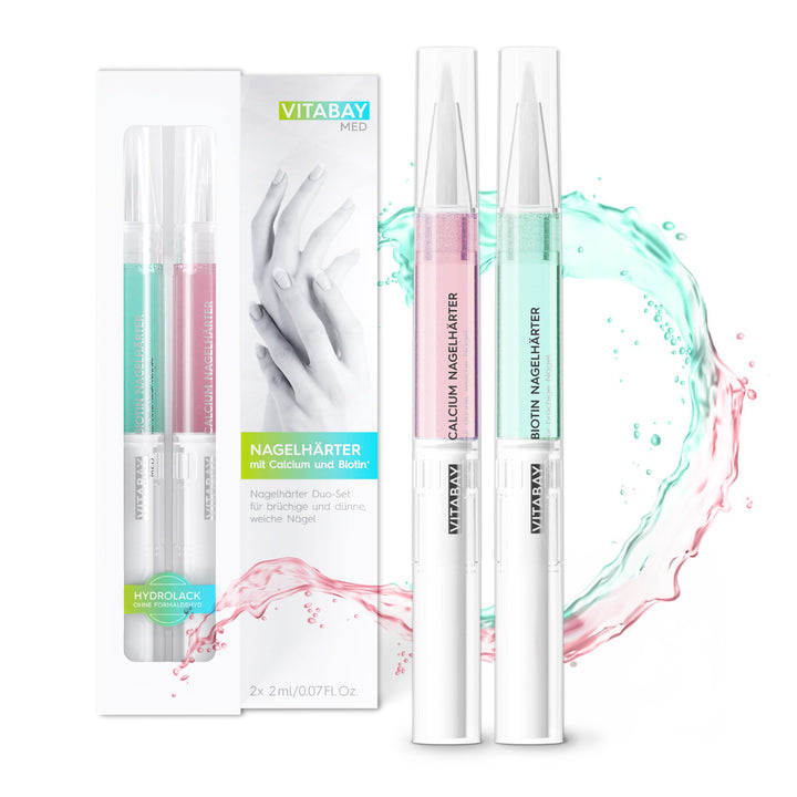 Vitabay Nagelhärter Duo Set 2x 2 ml Nagelpflegestift mit Calcium und Biotin - Nagelpflege brüchige N