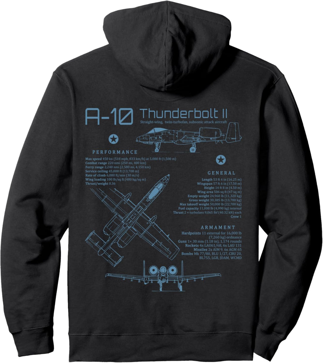 A-10 Warthog Thunderbolt Kampfjet-Flugzeug-Blueprint Pullover Hoodie