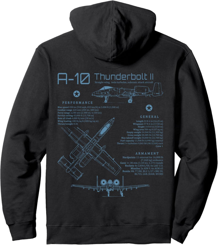A-10 Warthog Thunderbolt Kampfjet-Flugzeug-Blueprint Pullover Hoodie