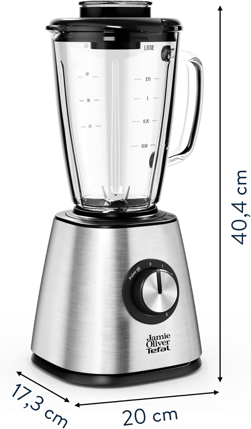 Jamie Oliver by Tefal Standmixer, benutzerfreundlich, 800 Watt Leistung, robuster Thermoglas-Behälte