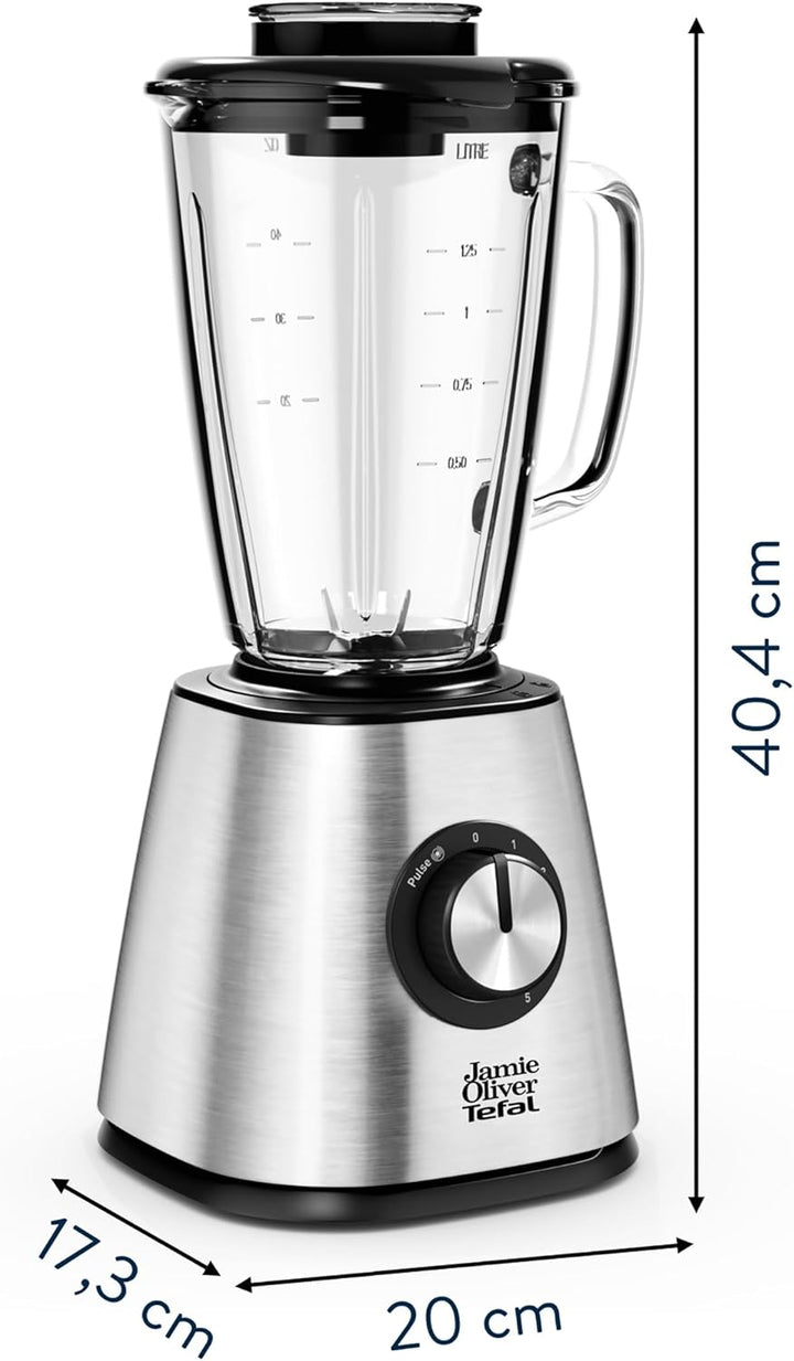 Jamie Oliver by Tefal Standmixer, benutzerfreundlich, 800 Watt Leistung, robuster Thermoglas-Behälte
