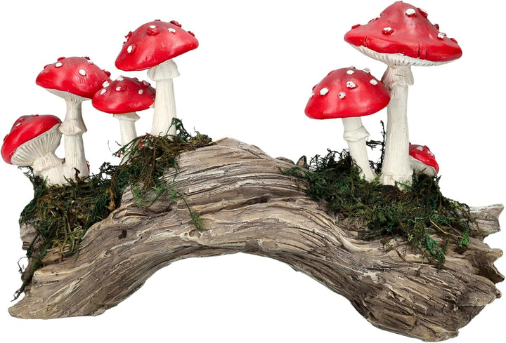 Figuren Shop GmbH Gartenfigur Pilze auf Baumstamm – Wetterbeständige Dekofigur mit Feenwald-Flair fü