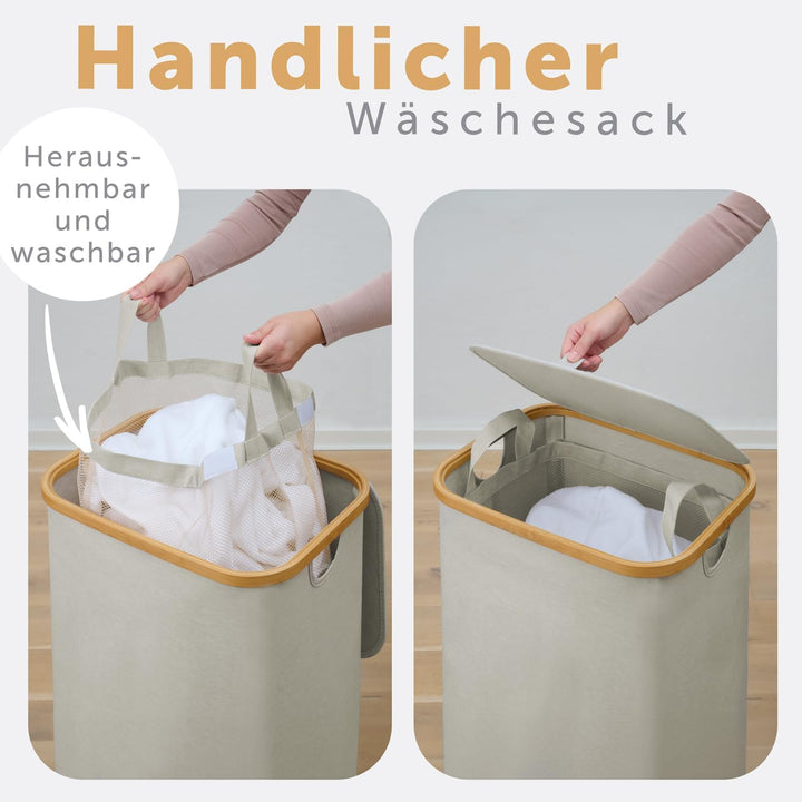 Blumtal Wäschekorb 100L - Wäschesammler mit herausnehmbarem Wäschesack - Wäschekorb schmal - laundry