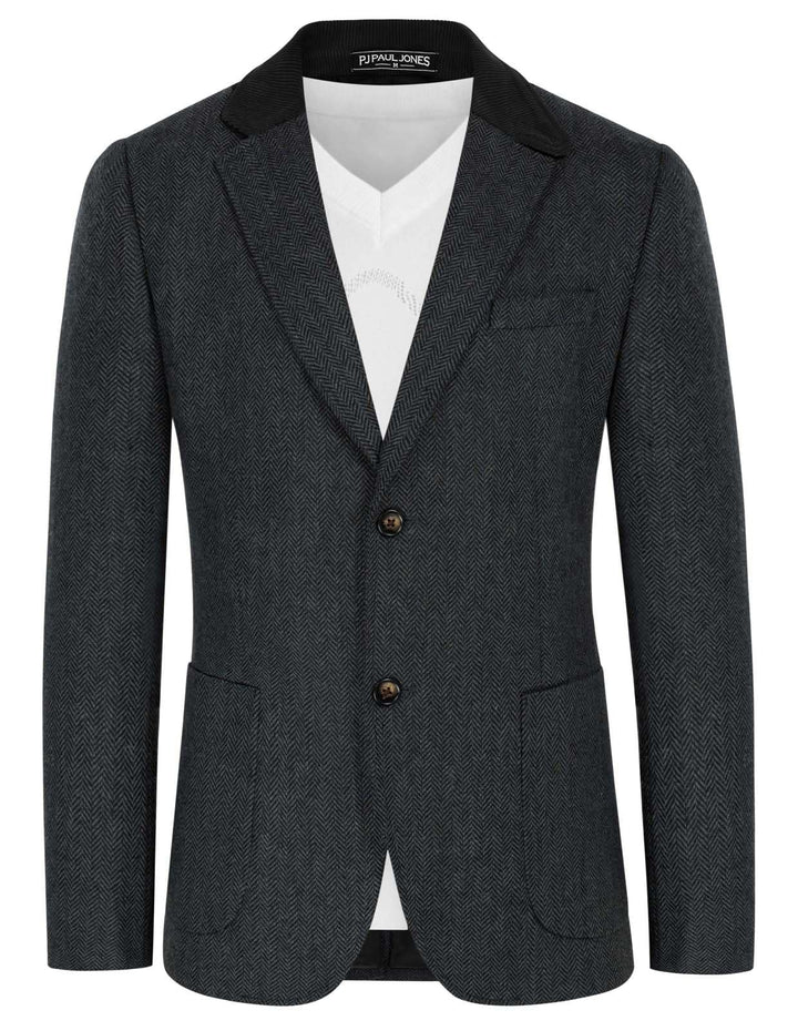 PaulJones Sakko Herren 2 Knöpfe Vintage Blazer Tweed Sakko aus Wollmischung M Grau, M Grau