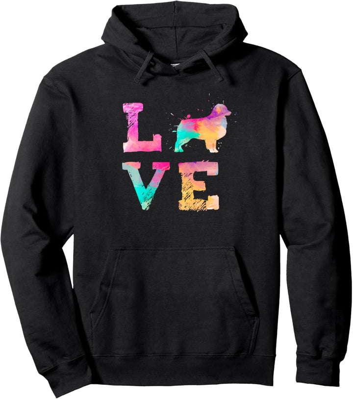 Bunte Aquarellmalerei Australian Shepherd Hund Pullover Hoodie