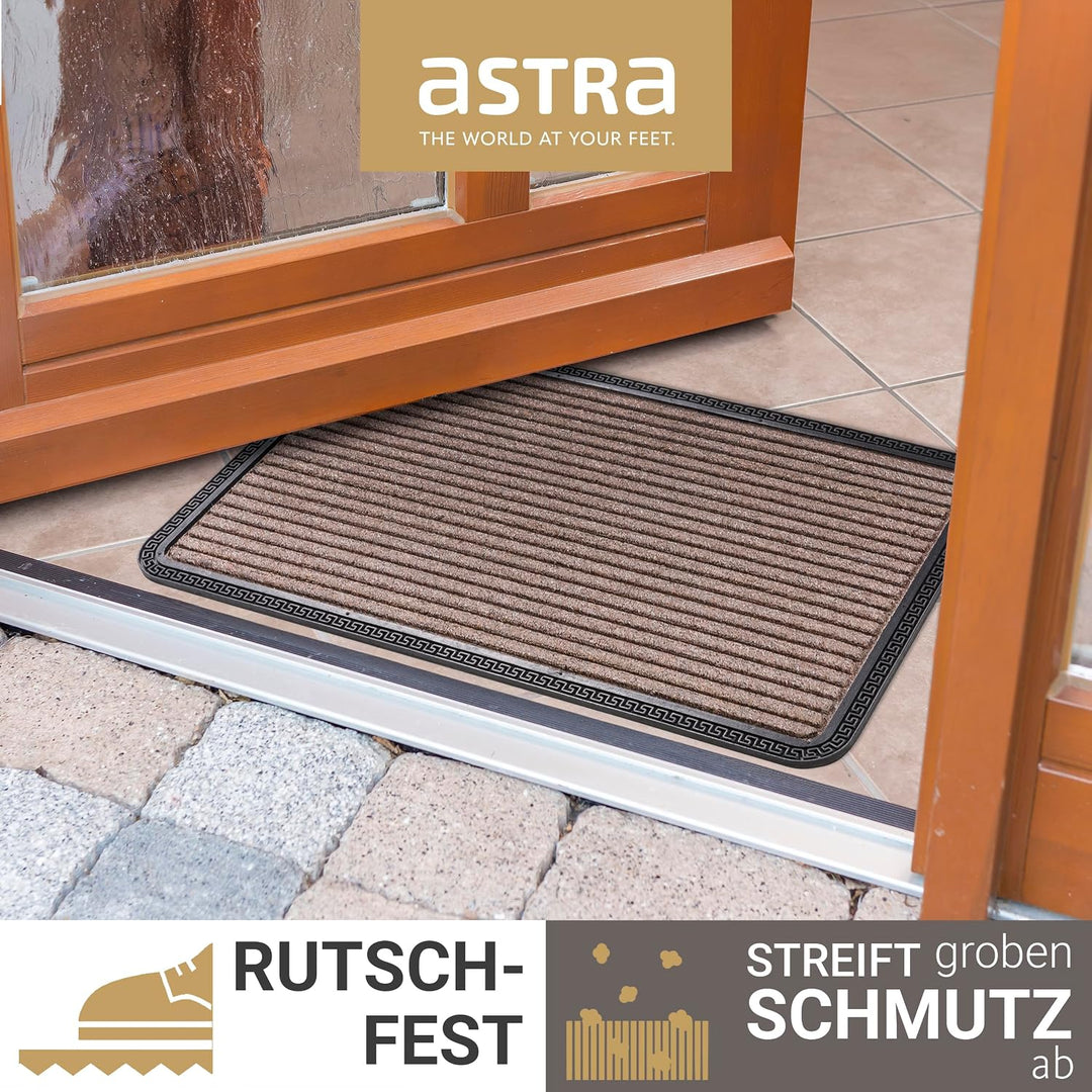 Astra Fussmatte Aussen &amp; Innen - Braun Linien 40 x 60 cm 4er Set (Rechteckig) | Robuste Gummi Sauber