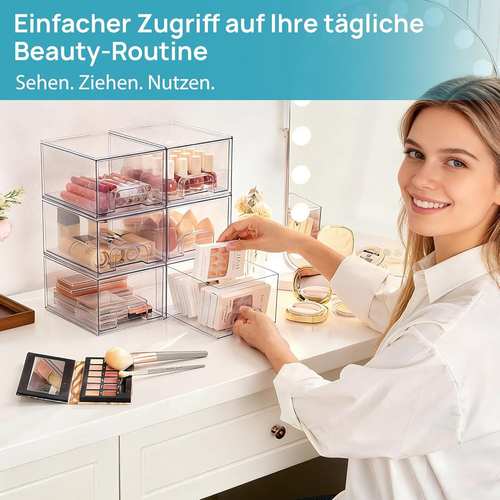 Vtopmart 4 Pack Stackable Storage Drawers, Acrylic Organiser with 32 Non-slip Mat, Acrylic Drawer Or
