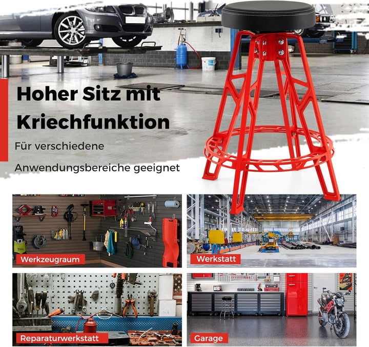COSTWAY Werkstatthocker Hoch, Werkstattstuhl mit 360° drehbarem Sitz & Fussstütze, Werkstatt Hocker