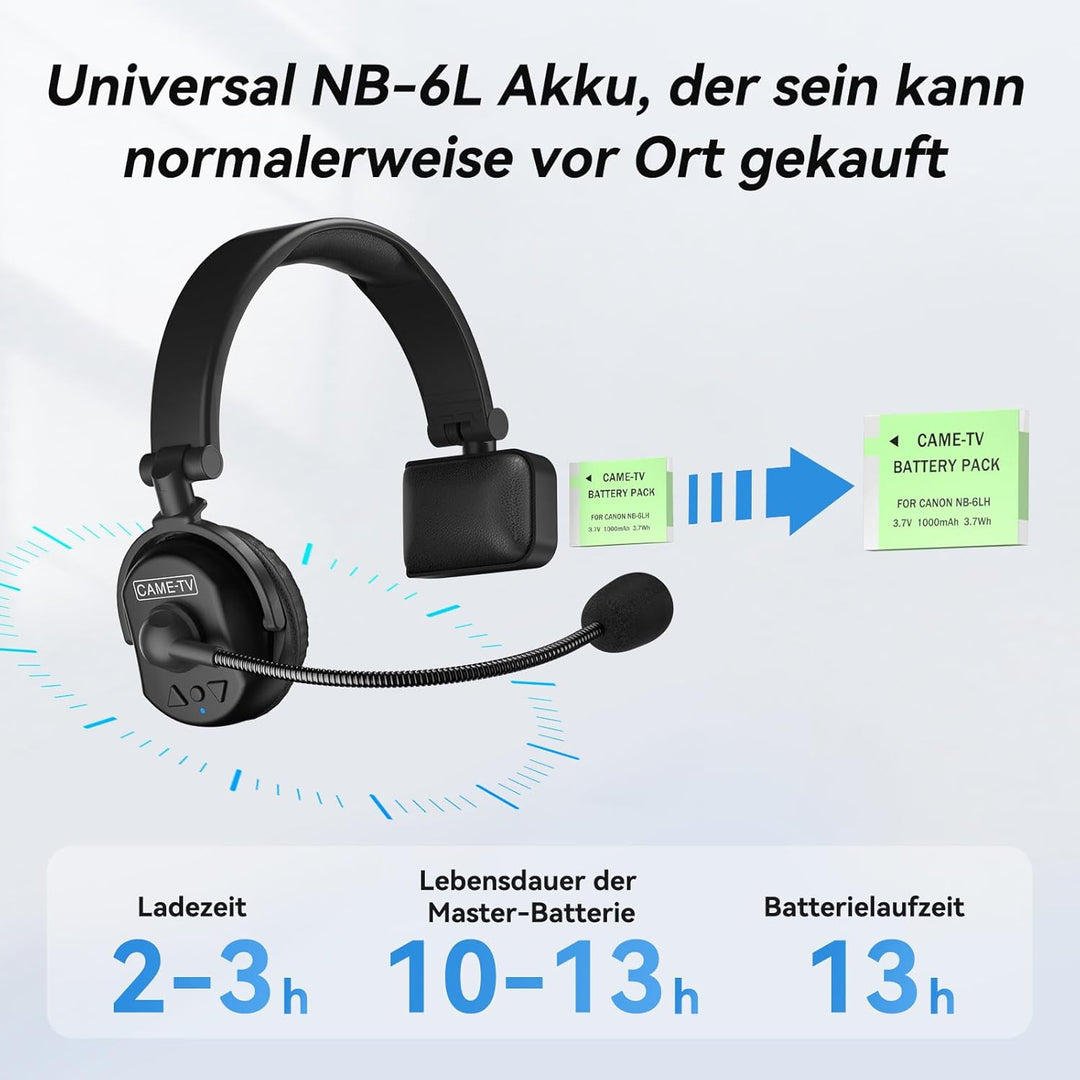Came-TV 9er-Pack kabelloses Waero-Intercom-Headset, Vollduplex-Intercom-Kommunikationssystem, Entfer