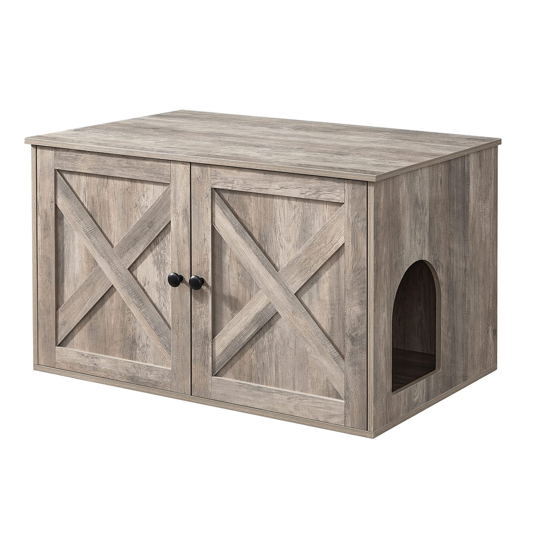 Feandrea Katzenhaus, Katzenklo-Schrank mit herausnehmbarer Trennwand, Tisch, 80 x 53 x 50 cm, Greige