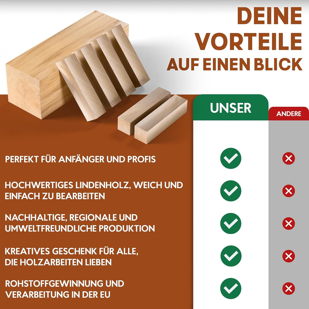 Eli® Schnitzholz Linde - grosses Set Holzblock - welches Lindenholz zum Schnitzen oder drechseln - S