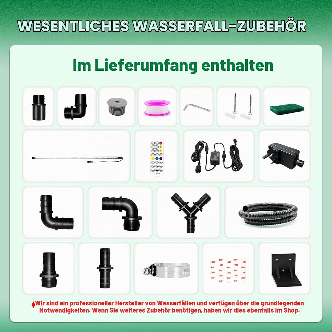 Longrun 60cm Teich Wasserfall Klingen Set, 304 Edelstahl Gebogener Wasserfall mit 7 Farben Bluetooth